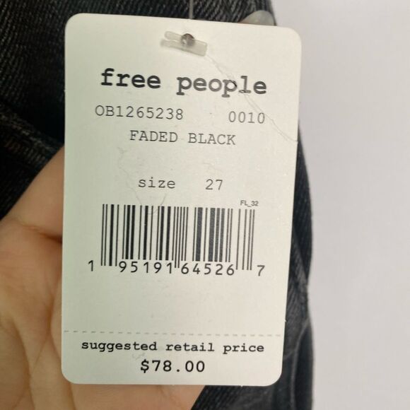 NWT FREE PEOPLE Faded Black Brea Cut Off High Rise Frayed Denim Mini Skirt - Picture 7 of 9